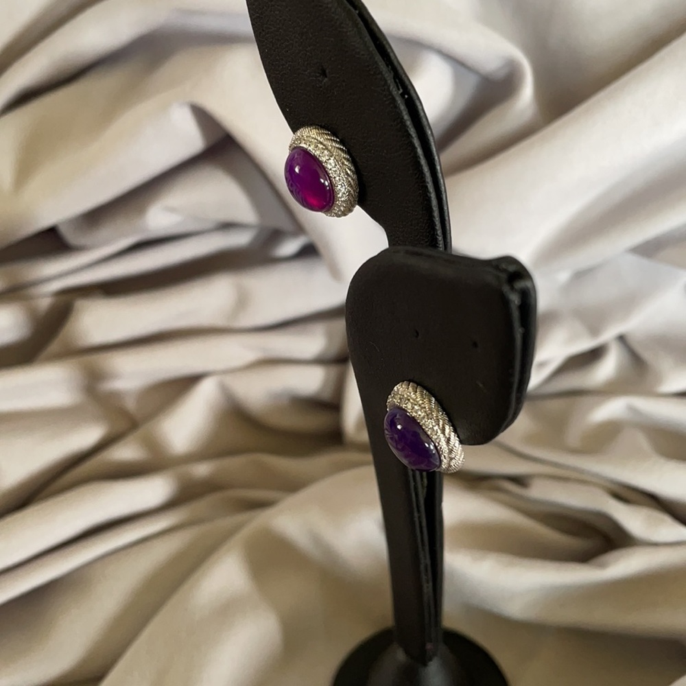 Judith Ripka Purple Button Earrings - Picture 3 of 6